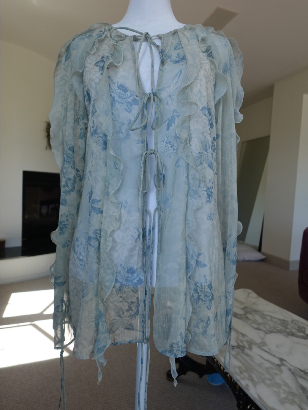Topshop floral ruffled chiffon sheer tie closure fairycore boho blouse